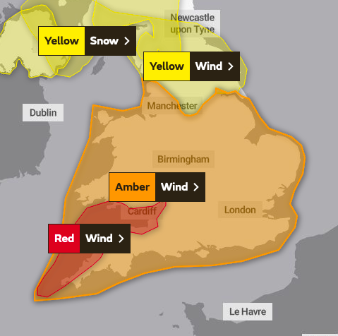 Storm Eunice has prompted a rare red weather warning to be issued for parts of Wales