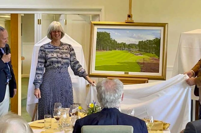 Unveiling a painting of Liphook Golf Club course