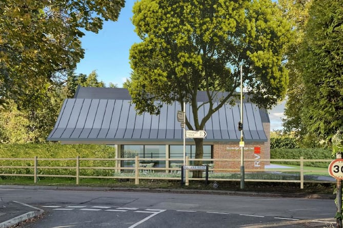An artist’s impression of the proposed new Rowledge Village Hall as visualised from School Road