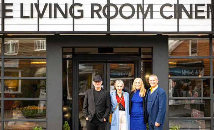 Opening night at The Living Room Cinema in Liphook, April 30th 2022. From left: Simon Curtis, Elizabeth McGovern, Claire Beswick and Hugh Bonneville.