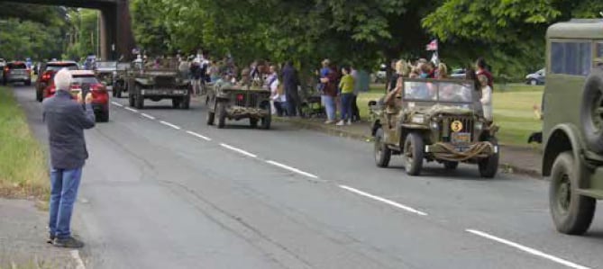 Armed Forces Day convoy of 60 military vehicles passes The Butts in Alton on June 25th 2022.