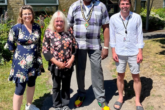 Hollywater School summer fair, Bordon, July 8th 2022. From left: administration assistant Karen Heard, interim head Chris Toner, Whitehill town mayor Cllr Leeroy Scott and Whitehill town council leader Cllr Andy Tree. 