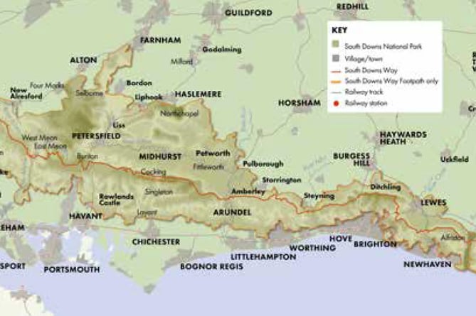 Map of the South Downs National Park.