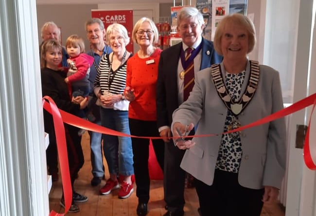 Haslemere mayor Councillor Jacquie Keen opens this year’s Cards for Good Causes pop-up shop
