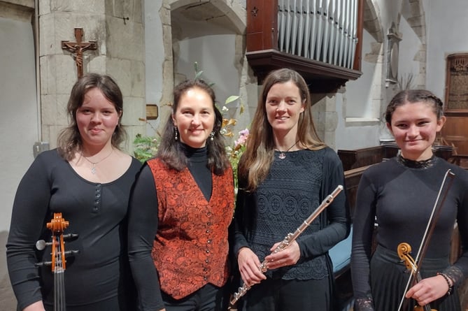 From left: Rosie Carr, Lii Carr, Carlie Bentley and Laura Maria Muurisepp Gutierrez, Ancora concert, Church of the Holy Rood, Holybourne, October 2022.