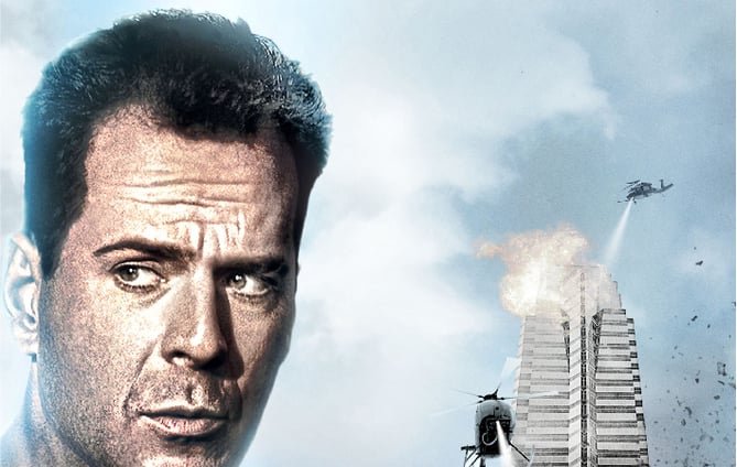 Poster for Die Hard featuring Bruce Willis.