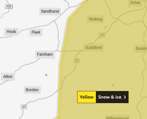 Met Office issues weather warning for snow and ice