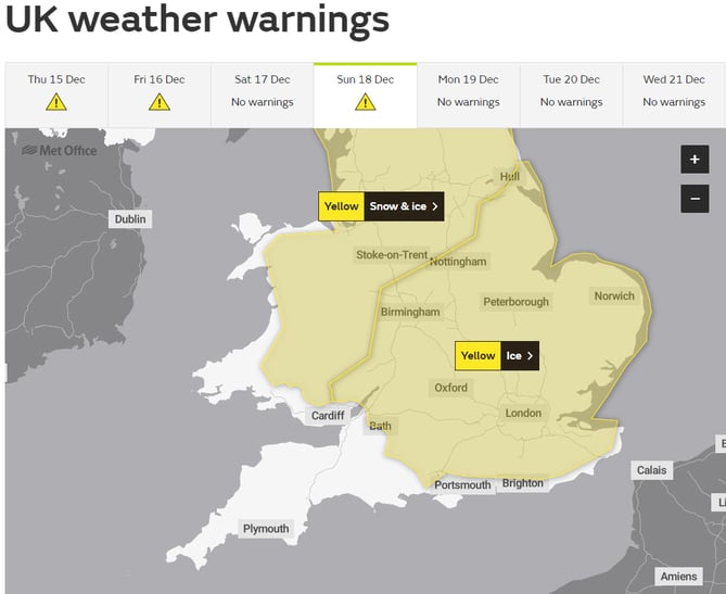 Met Office weather warning, December 15th 2022.