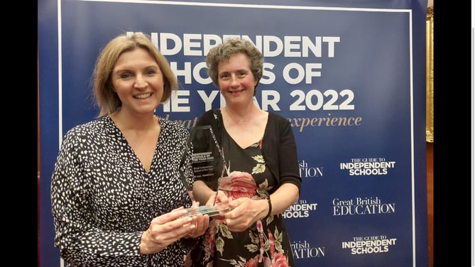 Headteacher Kay Goldsworthy and deputy head Nicola Smith with the trophy