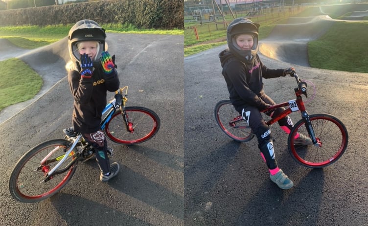 Ned Wills, left, and Betty Wills at BMX pump track, Anstey Park, Alton, December 18th 2022.