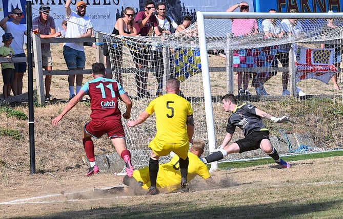 Jamie Hoppitt (number 11) scored two goals for Farnham on Saturday