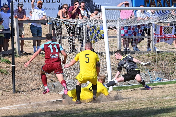 Jamie Hoppitt (number 11) scored two goals for Farnham on Saturday