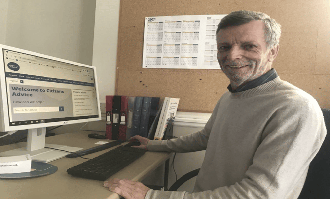 Kevin training to be an Advisor for Citizens Advice at the Farnham office