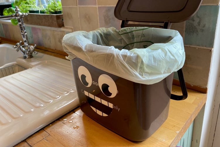 A kitchen caddy for food waste