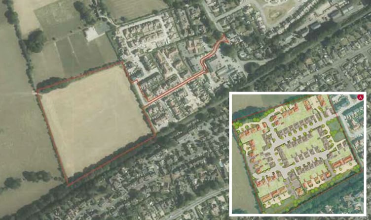 Aerial photo showing site of 112 homes planned by Redrow for Four Marks.