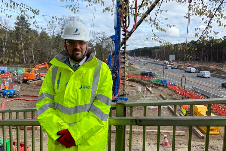 Roads minister Richard Holden at the site of A3 and M25 junction works. Credit: