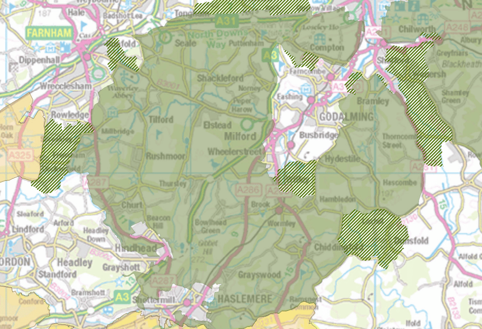 Find out which parts of Waverley could be included in the Surrey Hills