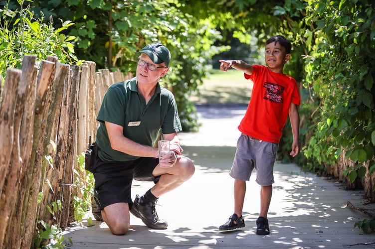 A child with volunteer at Marwell Zoo