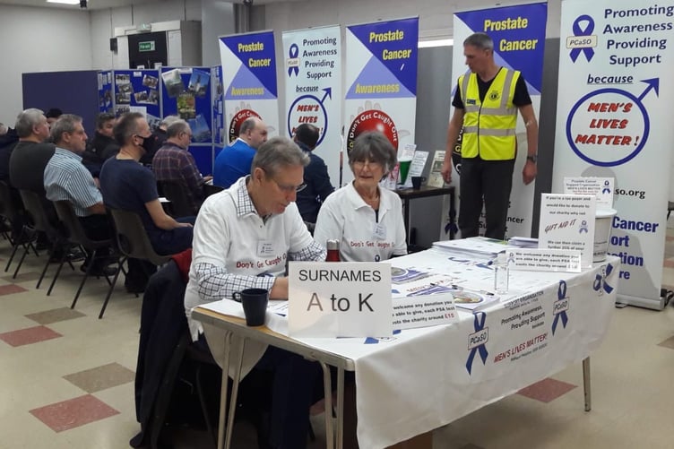 Lion Gary Harvey and volunteers, prostate cancer testing, Alton Community Centre, March 18th 2023.