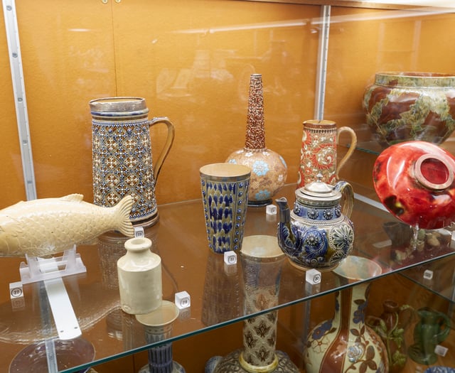 Researchers looking at ceramics collection at Allen Gallery in Alton