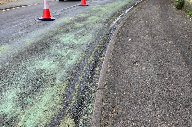 A lane of the A287 Upper Hale Road is currently closed after a huge spill of cooking oil on Wednesday