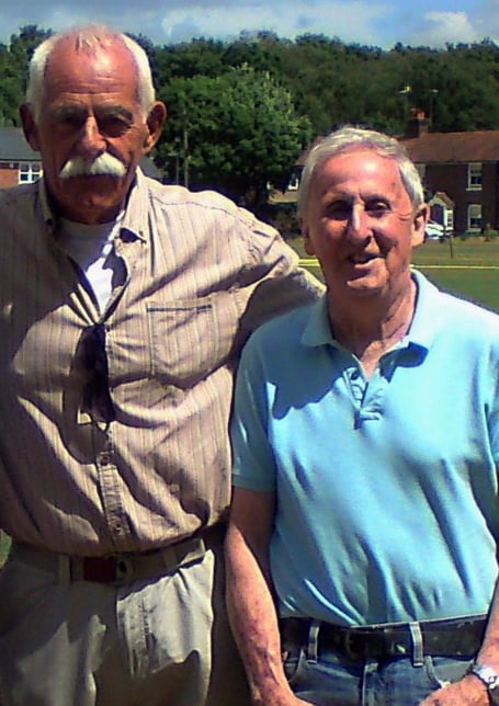 Peter Pietrusiewicz (right) with Chris Grant at Elstead's cricket square – the location of a historic I'Anson title decider, 50 years previous