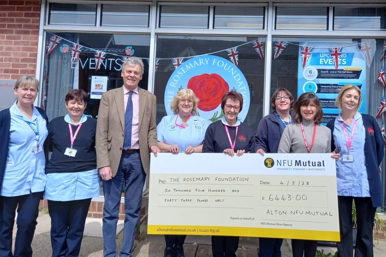 NFU Mutual in Alton donated more than £6,000 to the Rosemary Foundation