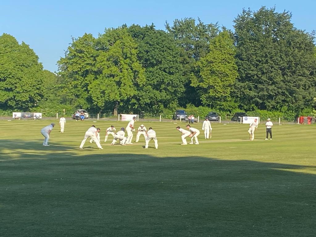 Farnham’s first team push for another wicket off Nathan Thorpe’s bowling