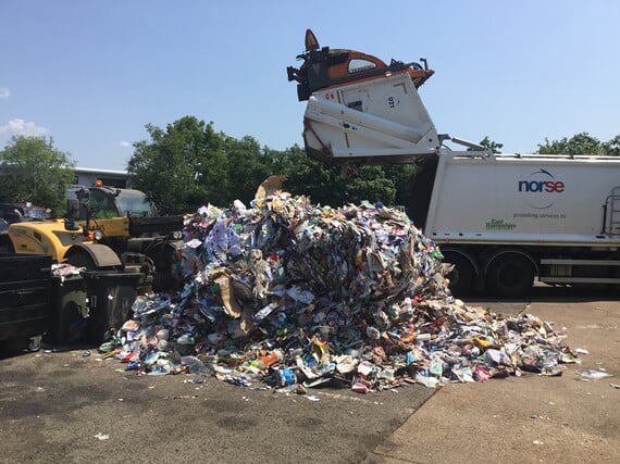 The load of recycling which was set on fire by a disposable barbecue in Clanfield, pictured at East Hampshire District Council's Petersfield depot, June 16th 2023.