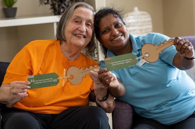 Borovere Care Home in Alton puts keys facts about care homes on wooden keys, June 2023.