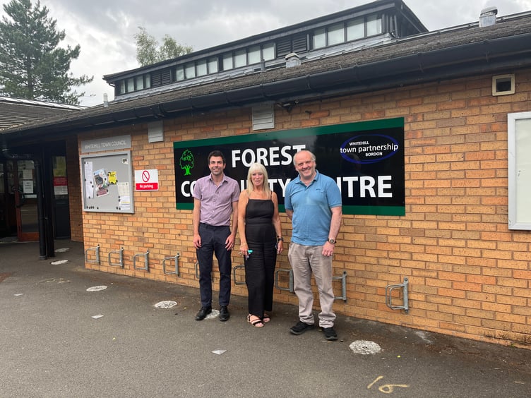 Forest Community Centre, Bordon, July 11th 2023. From left : Cllr Andy Tree, Forest Community Centre general manager Lindsay Kelly and chairman of trustees Curtis Bone.