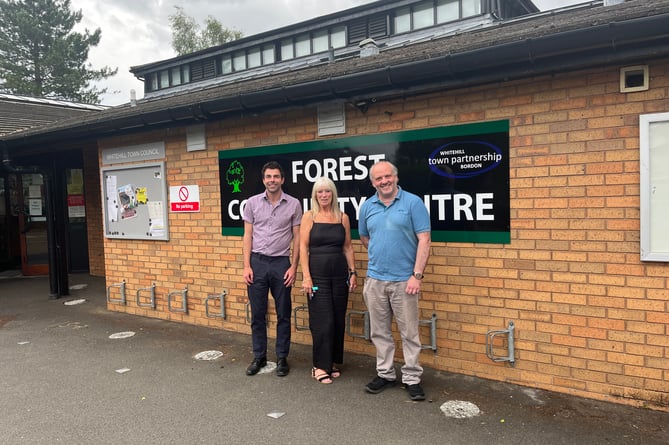 Forest Community Centre, Bordon, July 11th 2023. From left : Cllr Andy Tree, Forest Community Centre general manager Lindsay Kelly and chairman of trustees Curtis Bone.