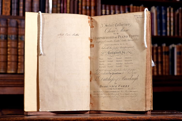 Pictured: The music book in the library of Chawton House, displaying Jane Austen's signature on the inside page.
Jane Austen's Music book has been discovered after it was missing for 40 years
© Simon Czapp/Solent News & Photo Agency
UK +44 (0) 2380 458800