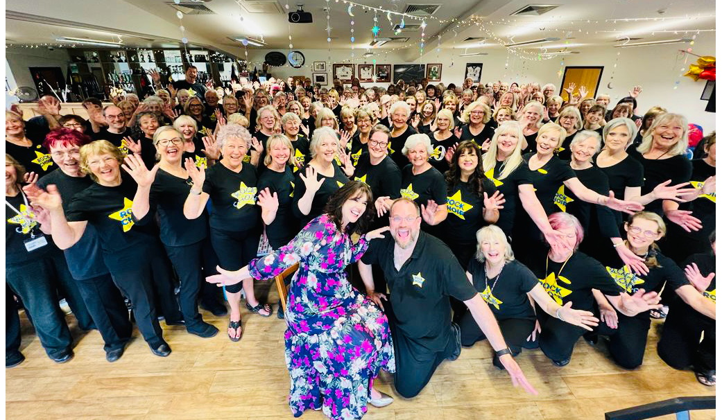 Rock Choir creator Caroline Redman Lusher with the Farnham singers