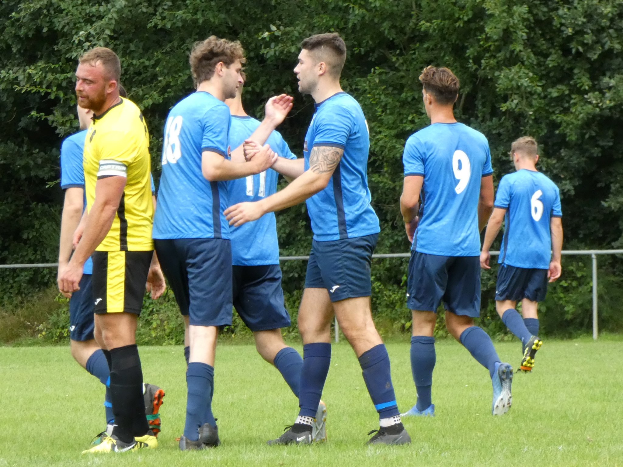 Liss Athletic celebrate one of their goals against Infinity