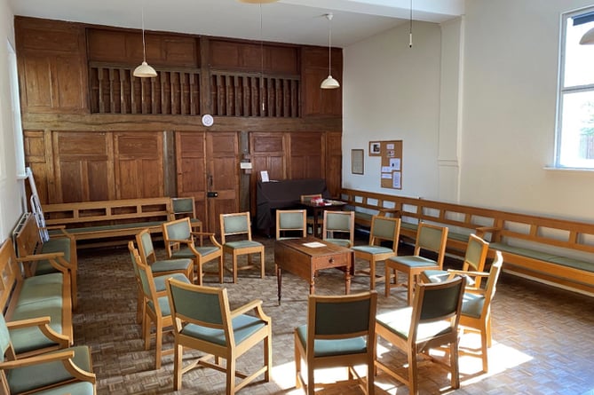 The main meeting room at the Quaker Meeting House in Alton, August 2022.