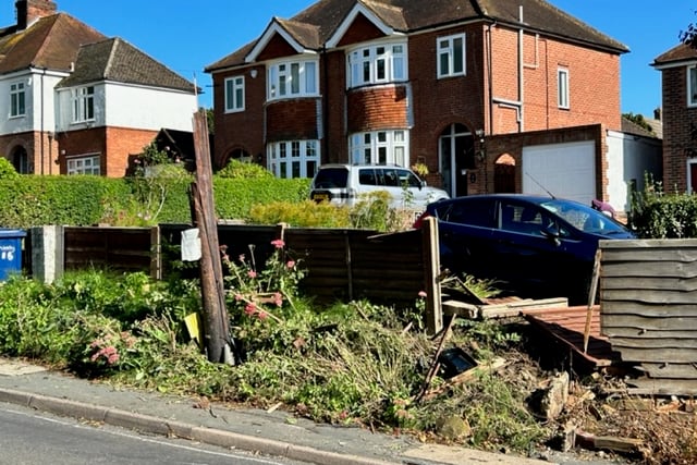 The remains of a telegraph pole after a car crashed in Upper Hale Road, Farnham, in the early hours of Friday, September 22