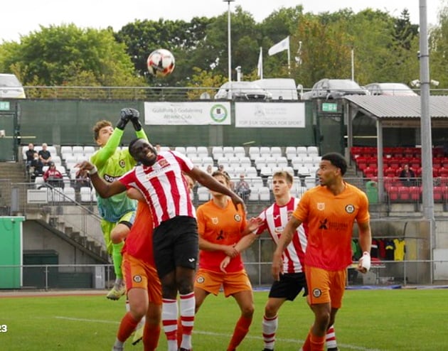 Alton goalkeeper Lewis Mees punches the ball clear during his side’s 3-0 win at Guildford City