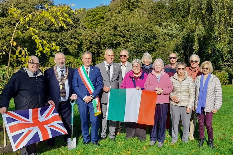 Alton Town Twinning Association members join guests from Montecchio Maggiore at a Silver Jubilee tree planting ceremony, Jubilee Fields, Alton, October 14th 2023.