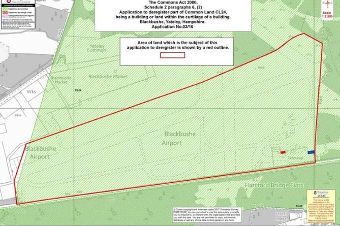 Application to de-register common land. See National story NNcommon; A defiant campaigner has won his battle with a former World War Two air base to protect the common land it sits on. RAF Hartfordbridge, which was home to D-Day bombers, was built on Yateley Common in Hampshire which has been common land since the 13th century. When the plot was de-requisitioned in 1960, war hero Air Vice Marshal Donald Bennett, leader of the famed "Pathfinder Force," bought it up and reopened the site as a private airfield. It has remained in private hands since but recently the current owners got its common land status revoked, giving them the right to expand the airport.