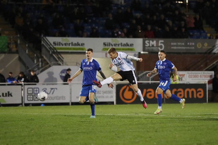 Aldershot Town have a strike on the Eastleigh goal