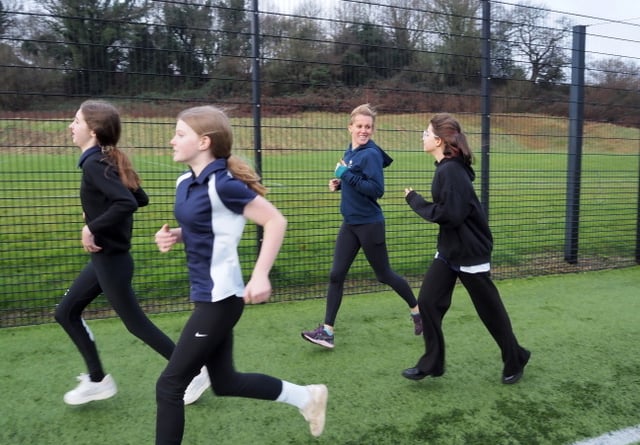 Former hockey player and Olympic gold medalist Alex Danson-Bennett joined 40 girls in Year 8 to collectively run, skip or wheelchair race 40 kilometres in a ‘WOMArathon’ challenge at Midhurst Rother College