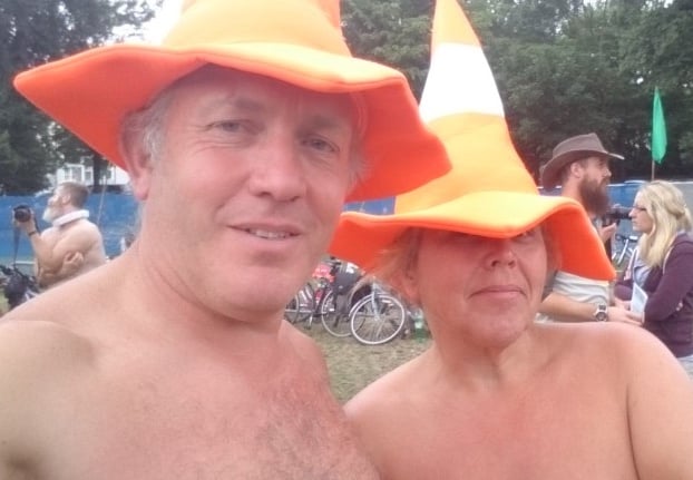 Naked fundraising walkers