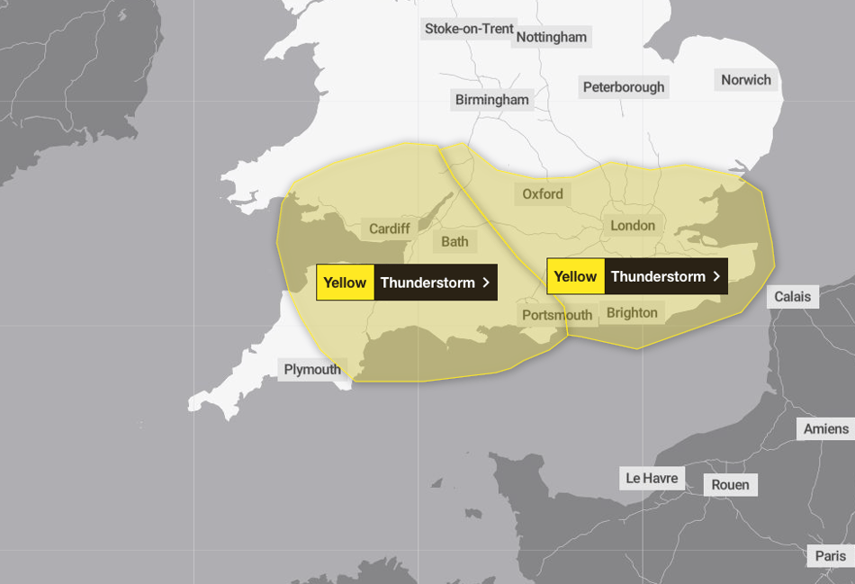 'Strong chance' of thunderstorms in Hampshire and Surrey overnight