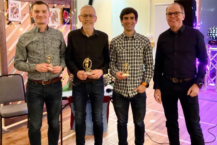 Men's Grand Prix winners Tony Jones, Chris Raby and Joe Collins with men's captain Justin Clarke
