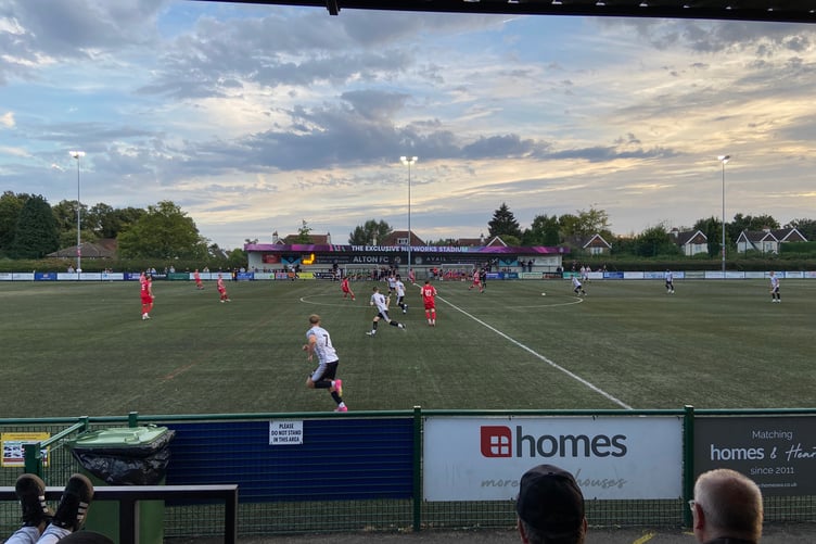 Action from Alton's Combined Counties Premier Division South match against Camberley Town