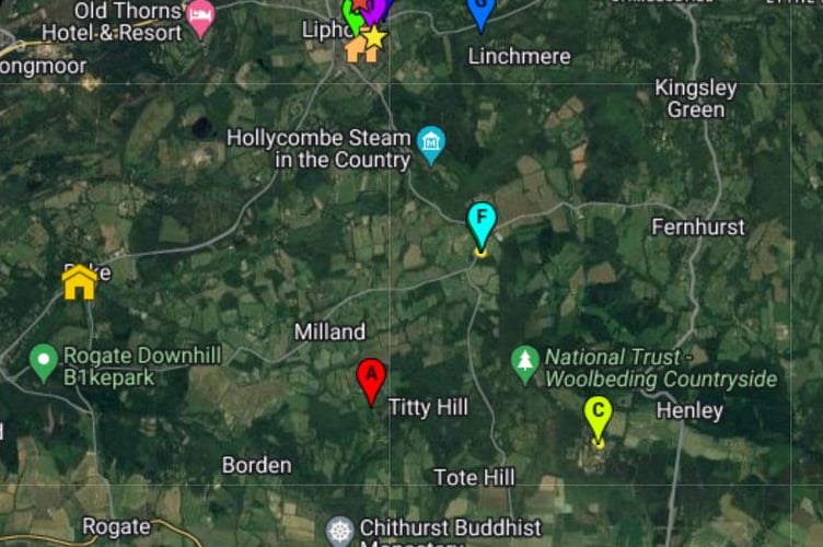 Map of Margo's movements made by Lost Dog Recovery UK South
