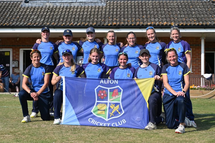 Alton Cricket Club's women's team celebrate after sealing their survival in Women's Division One of the Hampshire Cricket League