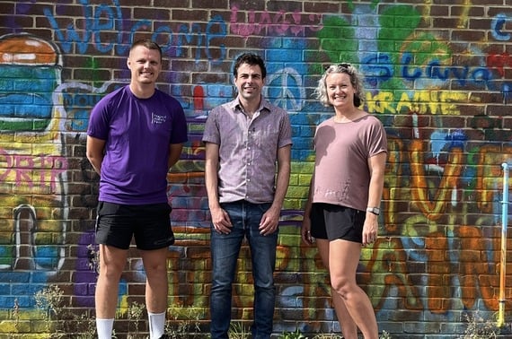 Cllr Andy Tree, EHDC Portfolio Holder for Whitehill & Bordon Area, with members of the Project 94 team that received a Supporting Communities Fund Grant in 2023