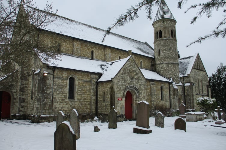 St John’s Church in Hale, pictured in the snow, will not be putting up its Christmas star this year because its tower is crumbling. 